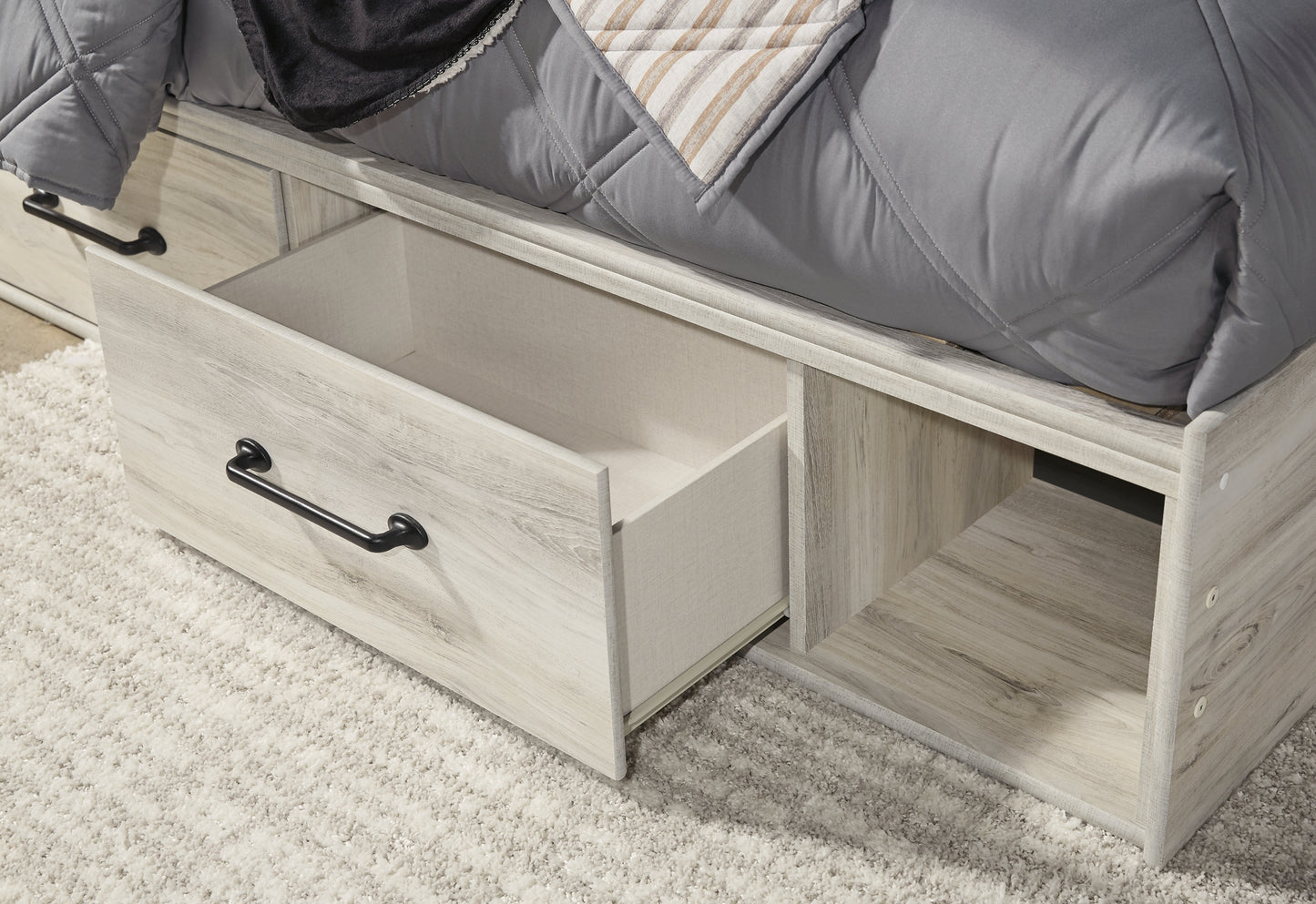 Cambeck  Panel Bed With 4 Storage Drawers With Mirrored Dresser