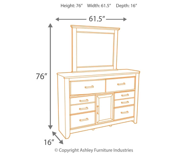 Juararo King/California King Panel Headboard with Mirrored Dresser and Chest